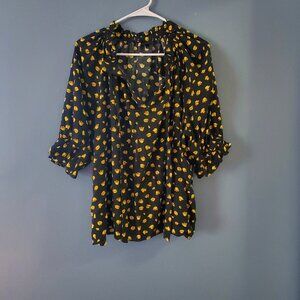 Who What Wear Womens size XXL Plus size top Blouse Black and yellow flowers